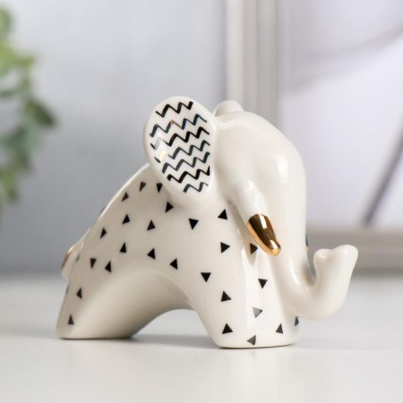 Souvenir Ceramics "Elephant with a zigzag on the ears" white-black with gold 7x4.2x9.8 cm