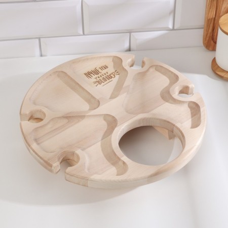 A tablet table with a menage and folding legs "Better you is only wine" d = 30x2 cm, birch-9