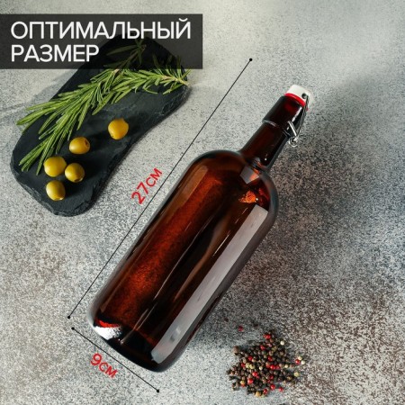 Bugwell bottle, 1 l, with a cork, brown color-1