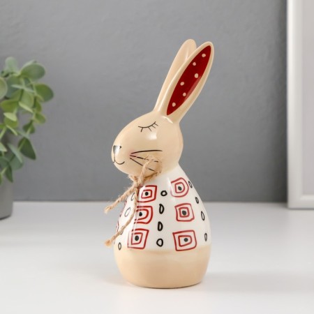 Souvenir Ceramics "Rabbit Sleeping. Karakuli" White-beige with red drawings 7x6.5x16.7 cm-1