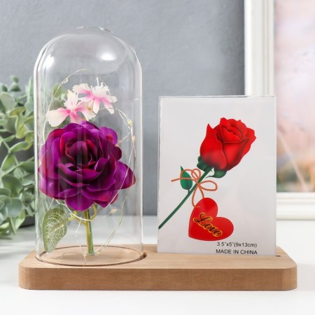 Photo frame 9x13 cm Light "Violet rose in a flask" from batteries 2xlr1130 9.8x19.5x18 cm-1