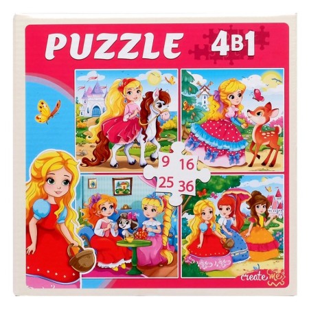 Set of puzzles 4 in 1 "Cute Princesses", 9,16, 25, 36 elements-1