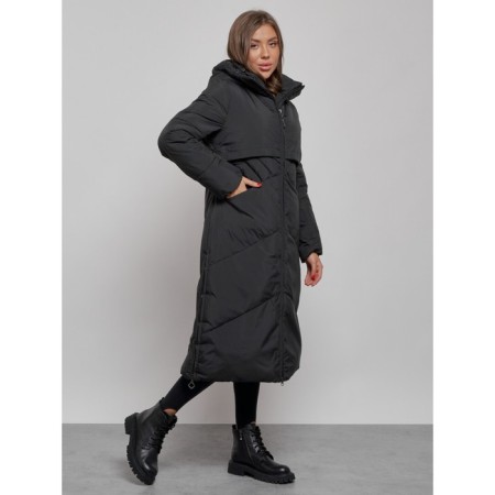 Coat insulated winter female, size 48, black color-1