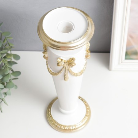 Polystone candlestick for 1 candle "garland with a bow" white with gold 30x10x10 cm-2