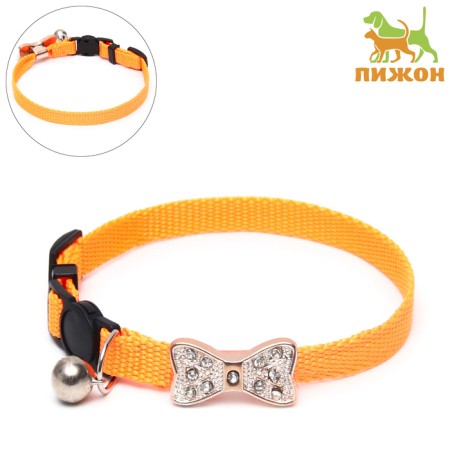 Koshachi collar "bow" with rhinestones, 30 x 1 cm, orange
