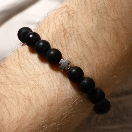 Bades - Bracelet ball No. 10 "Shungit" 19 beads with a cross-4