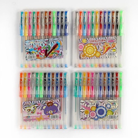 A set of gel pens, 12 colors, with sparkles, with a rubber holder, in a plastic box-9