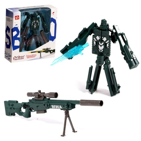 Sniper Rifle robot transforms, with metal elements