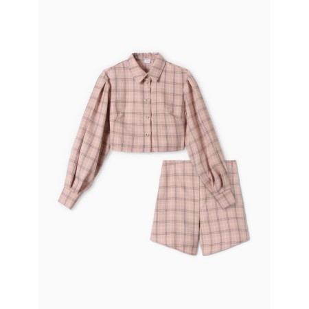 Female set (blouse, shorts) minku: casual collection color pink cage, size 48-5