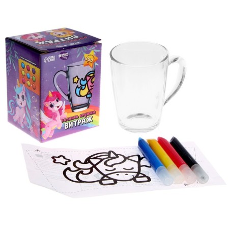 Muging mugs with stained glass paints "Unicorn and stars"-1