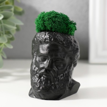 Concrete Kashpo "Prometheus" height 6.5 cm, width 5 cm black with moss (moss green. Stabil)