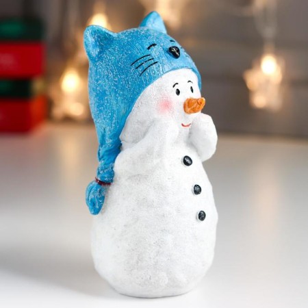 Souvenir Polystone "Snowman in a hat-cat, enthusiastic" 17.5x9x9.5 cm-1