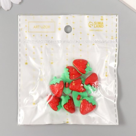 Set of buttons of decorative plastic "Red strawberry" set 10 pcs 2.1x1.5 cm-3