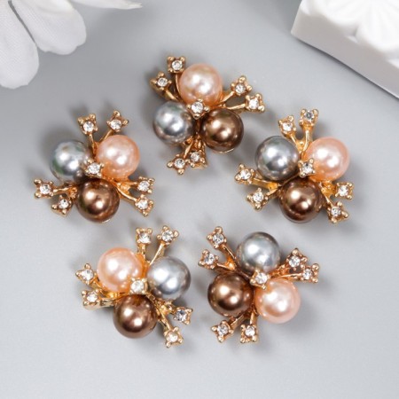 Decor for creativity Metal "3 pearls with rhinestones" silver-first. set 5 pcs 2x2 cm-2