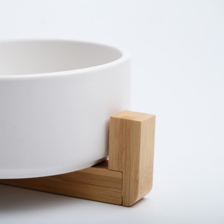 Double ceramic bowls on a stand of 2 x 450 ml 28.5 x 15.5 x 7 cm, white-4