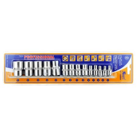 A set of end heads Kraft KT700694, 1/2 ", 3/8", 1/4 ", E-STAR, 14 items