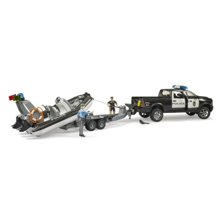 Pikap Police Bruder, with a trailer, boat and two figures of people-3