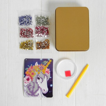 Diamond mosaic on a box with partial filling for children “Magic Unicorn”, 8.5 x 11 cm-3