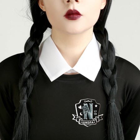 Carnival set "Mysterious student": collar, wig with bangs, brooch-4