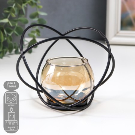 Summary Metal, glass for 1 candle "loft. Plexus of rings" black 11x12x9.5 cm