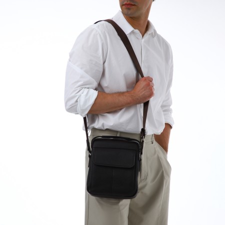 Male bag over the shoulder, Textura, 2 external pockets, brown color-9