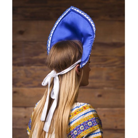 Kokoshnik "Frosty pattern", satin, blue color-1