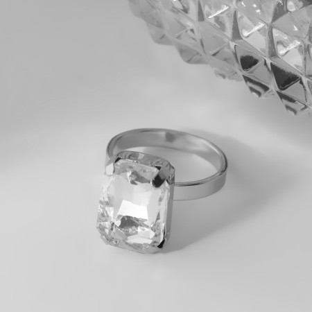 Ring "Classic" rectangle, white color in silver, size 16-1