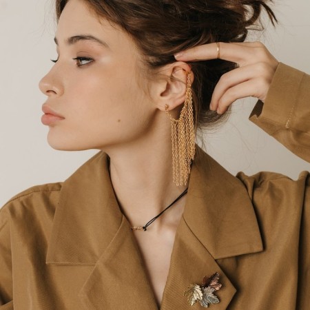 Серьга «Кафф» водопад цепи, цвет золото-3
