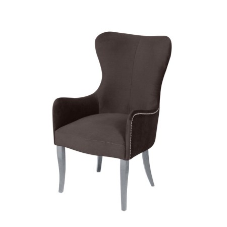 Armchair "Lari", velor fabric, bronze molding, white massif, chocolate color