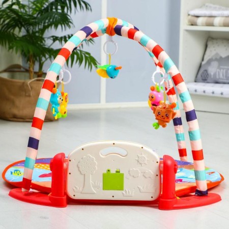 Developing rug "baby game", with a piano, round, pink-6
