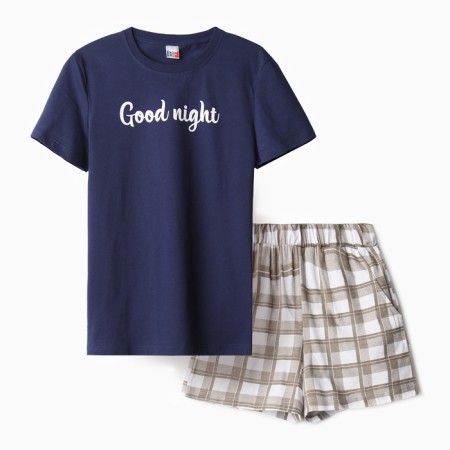 Homemade female set (T-shirt, shorts), dark blue color, size 48-5