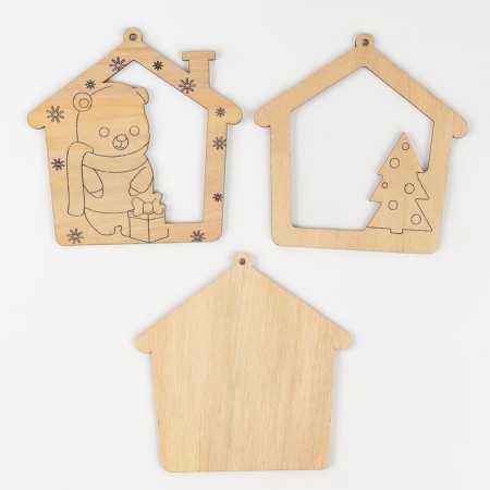 DIY Christmas tree pendant from wood for the New Year "Bear", New Year's set for creativity-3