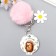 Fluffy on a ring with a carbine, metal "chamomile" white 12x3.5 cm