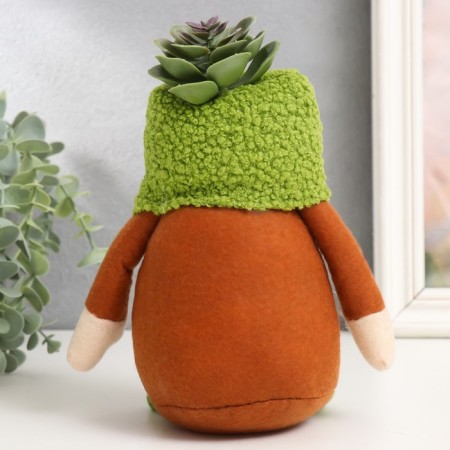 Interior doll "Gnome with succulent on the head" 15x9x20 cm-2