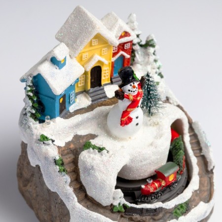LED figure "Train and Snowman" 16 × 10 × 12 cm, polystone, AAAX batteries (not in the kit), USB, glow warm white-3