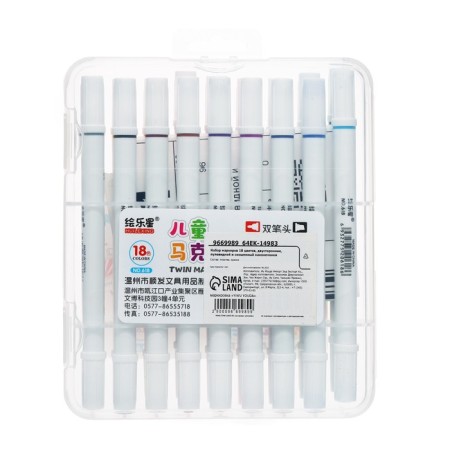 A set of markers, bilateral, bullet and mowed tips, 18 colors-5