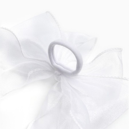 Outlet. Hair bow on elastic band, white, 6x25 cm, kitty Marie-5