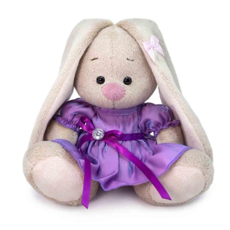 Soft toy "Bunny Mi", in a lilac dress with shine, 15 cm-3