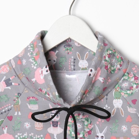 Suit for a girl (sweatshirt, trousers), gray/bunnies, height 98 cm-7