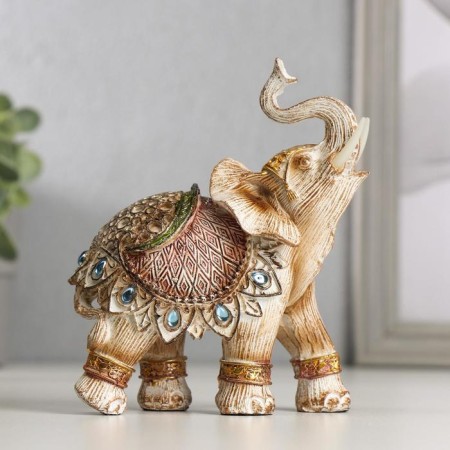 Souvenir Polystone "Elephant in Beige Popone with sapphires" MIX 13.5x11.5x6.5 cm-1