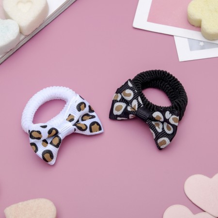 Hair gum "Bow" (set 6 pieces) spots, 3.5 cm, black white-1