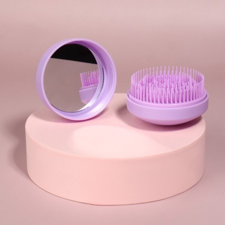 The comb is massage, round, folding, with a mirror, D = 7.5 cm, in the box, lilac color-6
