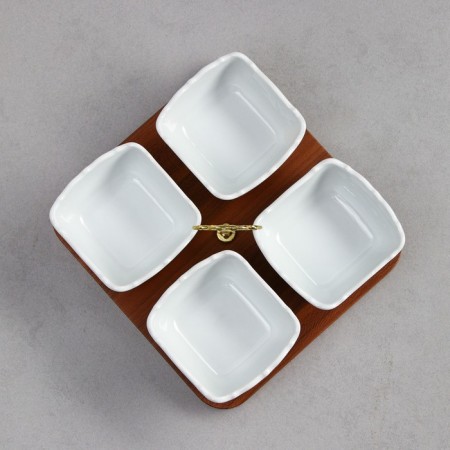 Menzhitsa "Drops", 4 pcs: 200 ml, wooden base, porcelain, Iran-3