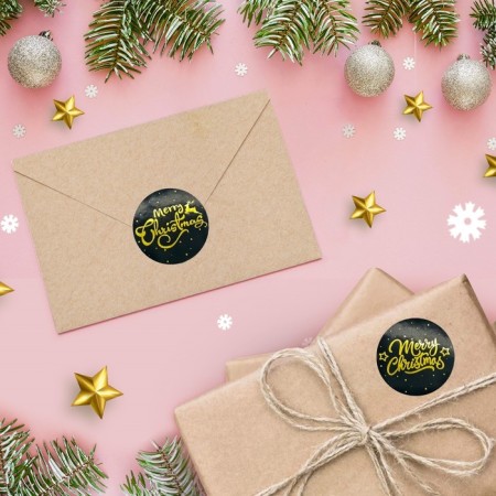 Stickers with embossing in the roll "Merry Christmas!", 500 pcs, 2.5 x 2.5 cm-1
