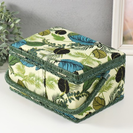 Casket for needlework "Tropical leaves on green" 19x26x14.5 cm-4