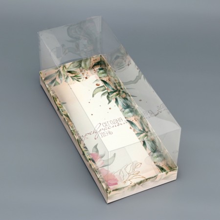 Box with a transparent lid for roll, "Gift for you", 30 x 12 x 12 cm. Confectionery packaging-1