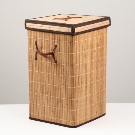 Storage basket, square, with handles, folding, 30 × 30 × 50 cm, bamboo-1