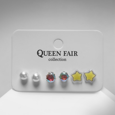 Pusets 3 pairs "Summer Stories" stars, yellow-white color in silver-1