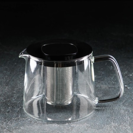 Glass teapot “Loki”, 1.4 liters, with metal sieve, black color