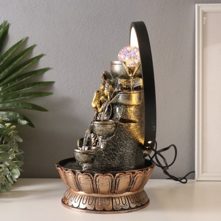 Table Polystone Fountain from the Networks, Siva and Parvati backlight gold 25x20x34 cm-4